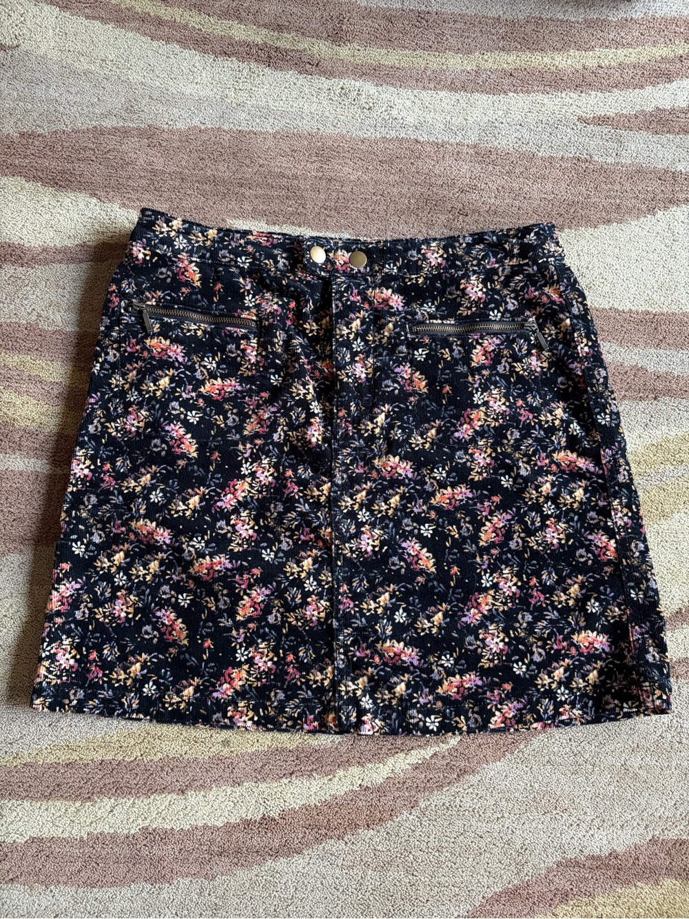 Mossimo Black Floral Corduroy Skirt - Size 0